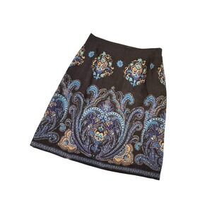 Lands' End SIDE ZIP WOOL LINED BORDER Paisley PRINT SKIRT BLACK PAISLEY 8